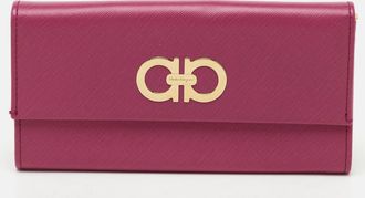 Ferragamo Pink Leather Gancio Flap Continental Wallet