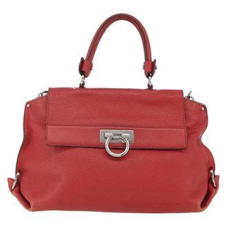 Ferragamo Sofia Satchel Grainy Leather Red Leather Handbag (Pre-Owned)