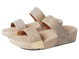 FitFlop Lulu Glitz Slides Womens Shoes Platino : 6.5 M (B), Textile