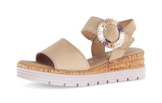 Gabor Keilsandalette GABOR GENUA, Damen, Gr. 35, beige (sand), Ziegenveloursleder, unifarben, Schuhe Keilsandalette, Sommerschuh, Riemchensandale, Komfortsc