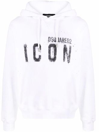 Dsquared2 Mens Icon Paint-splatter Cotton Hoodie White - Size 2XL