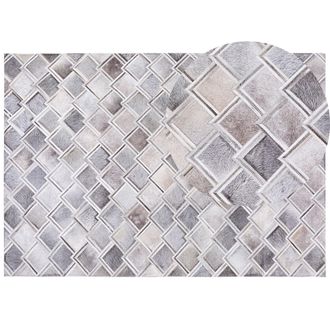 Beliani Beliani - Alfombra Gris De Piel De Vacuno 160 X 230 Cm Patchwork Geom&eacute;trica Rectangular Moderna Agacli