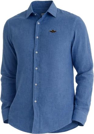 Aeronautica Linnen Overhemd - Heren - Casual Overhemden - Blauw - M - Linnen - Overhemden