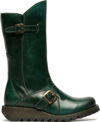FLY London Fly London Womens Green MES 2 Wedge Heel Buckle Mid-Calf Leather Zip Platform Boots