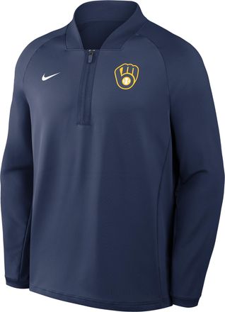Nike Milwaukee Brewers Authentic Collection Nike Mens Dri-FIT MLB 1/2-Zip Long-Sleeve Top in Blue | 04H944BMZB-KRR