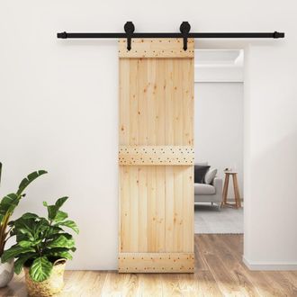 Berkfield Home Sliding Door with Hardware Set 70x210 cm Solid Wood Pine in Brown