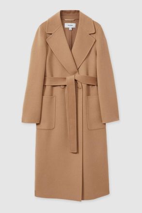 Reiss Lucia Light Camel Wool Blend Double Breasted Blindseam Coat, 14, Brown