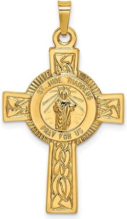 Diamond2Deal 14k Yellow Gold Polished Cross with St. Jude Thaddeus Medal Pendant