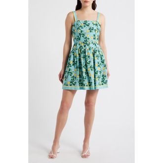 Julia Jordan Lemon Print Stretch Cotton Minidress in Blue Multi at Nordstrom, Size 10