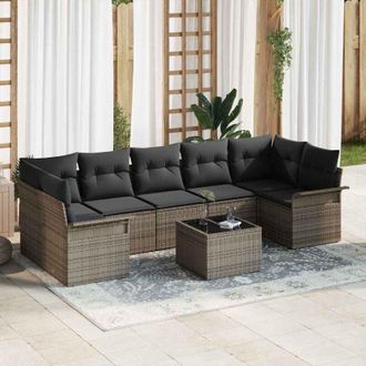 vidaXL Conjunto De Sof&aacute; De Jard&iacute;n 8 Pcs Gris Polirat&aacute;n Vidaxl