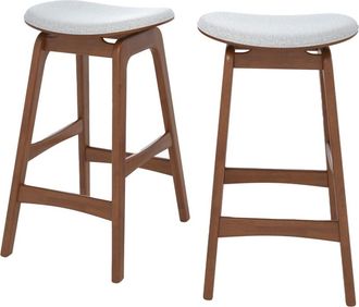 Rendez-Vous D&eacute;co Set de 2 taburetes para isla central en madera y tela gris 65,5 cm