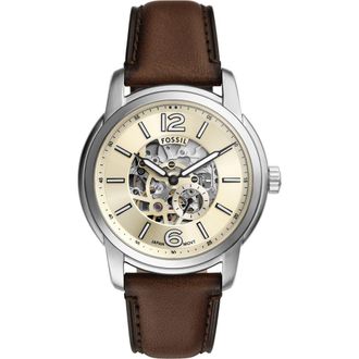Fossil Heritage Automatic Leather Strap Watch, 43mm in Brown at Nordstrom