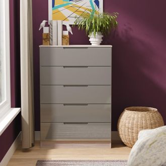 Welcome Furniture Cannes Ready Assembled 5 Drawer Chest in Grey Gloss & Grey Oak - Welcome Furniture | TJ Hughes