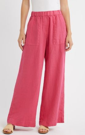 Frank & Eileen Patch Pocket Pull-On Linen Wide Leg Pants in Raspberry at Nordstrom, Size Xx-Small