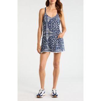 Free People FP Movement Hot Shot Print Stretch Cotton Tank Minidress in Bandana Navy Combo at Nordstrom, Size X-Small