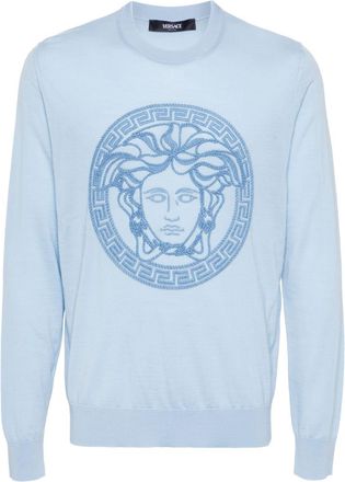 Versace Medusa-embroidered sweater - men - Cotton/Acrylic/Virgin Wool/Polyester - 48 - Blue