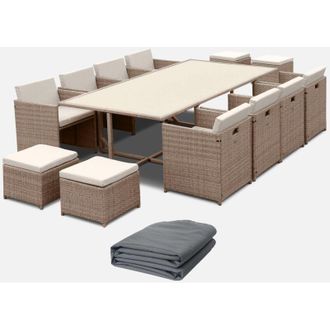 Sweeek Set tavolo da giardino in resina con 12 poltrone + copertura di protezione