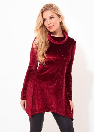 Joe Browns Rhinstone Velvet Cowl Neck Tunic in Red Wine at Nordstrom, Size Medium