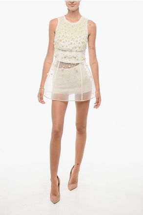 Elisabetta Franchi Mesh PEARL Minidress with Culottes size 38