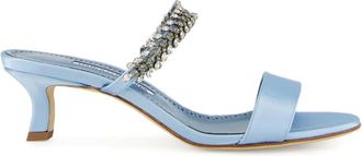 Manolo Blahnik Kifasan 50 mm satijnen sandalen verfraaid met kristallen - Blauw