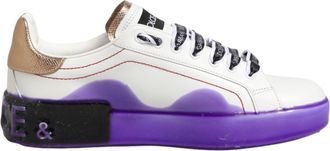 Dolce & Gabbana White Purple Leather Low Top Sneaker Womens Shoes