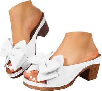 Generic Womens Chunky Block Heels Sandals Open Toe Flip Flop Heeled Sandals Slip on Mules Comfortable Casual Dress Pumps Summer Shoes White