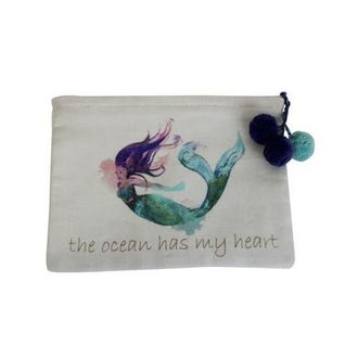Beachcombers The Ocean Has My Heart Swimming Mermaid Cotton Zip Bag 8 in Green at Nordstrom