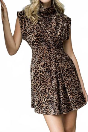 THML Clothing Cheetah Sleeveless Suede Dress In Brown