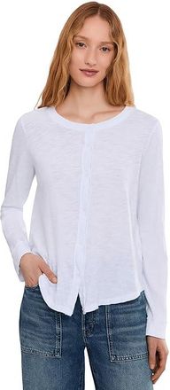 Mod-o-doc Long Sleeve Exposed Seams Button-Up Slim Cardi Womens Clothing White : LG (US 12-14), Cotton