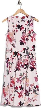 Calvin Klein Floral Sleeveless Fit & Flare Midi Dress in Blush Multi at Nordstrom Rack, Size 14
