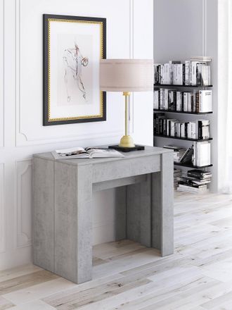 Dmora Mesa De Comedor Moderna, Consola Extensible Hasta 10 Asientos, Medidas 90 X 51 X 77 Cm (hasta 237 Con Extensiones), Gris - Color Cemento, Con Embalaje