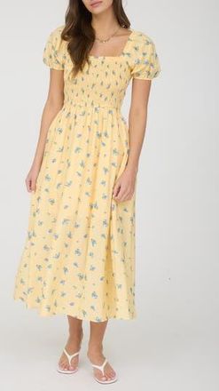 August Sky Puff Sleeve Midi Dress in Yellow/Blue at Nordstrom Rack, Size Medium