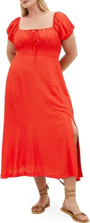 City Chic Abbigail Midi Peasant Dress in Watermelon at Nordstrom, Size Xxxs