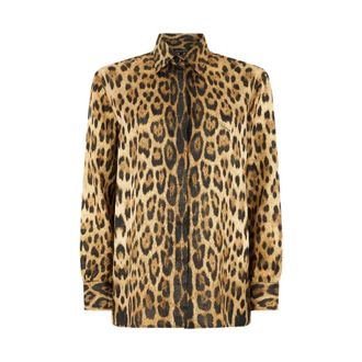Roberto Cavalli Silk Shirt with Jaguar Print - female - Roberto Cavalli - Shirts - Brown - L - Blouses & Shirts