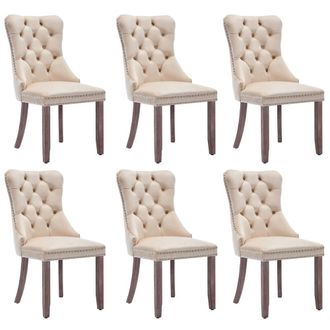 Merax Set of 6 Velvet Button Tufted Dining Chairs with Wood Legs in Beige