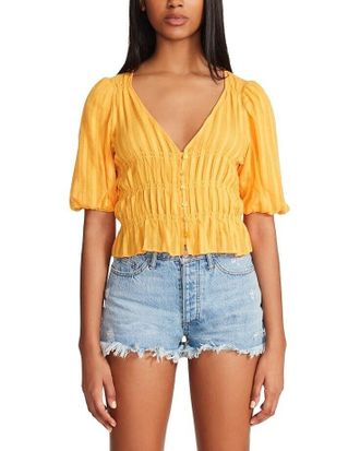 BB Dakota by Steve Madden Summer Ting Top Women Yellow Ruched Cropped JDM1060