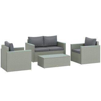 OUTSUNNY 4 Piece Rattan Garden Furniture Set with Cushions - Light Grey | TJ Hughes
