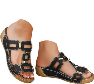 Generic Wedge Sandals For Women Open Toe Hollow Out Summer Sandals Fashion Metal Embellishments Casual Beach Walking Slippers 2026 Cute Summer Shoes (6.5)