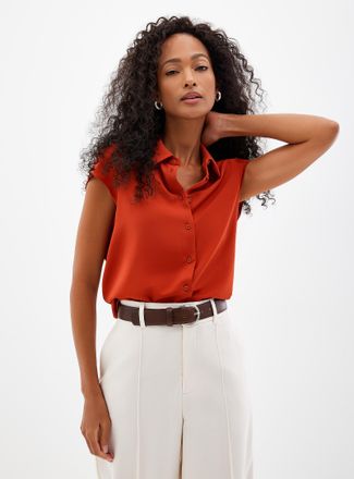 Contemporaine Womens Cap-sleeve silky shirt