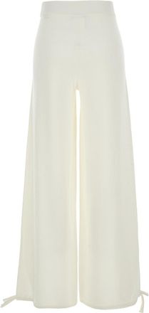 Max Mara Womens White Wool Wide Leg Pants With Elastic Waist Virgin Trousers