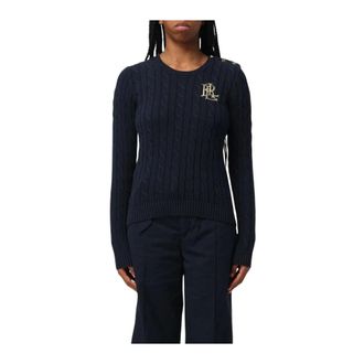 Polo Ralph Lauren Round-neck Knitwear, female, Blue, 2XL, Cable-Knit Crewneck Jumper