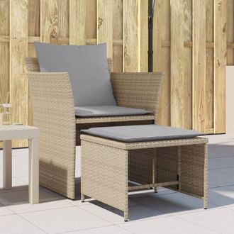 vidaXL Sill&oacute;n De Jard&iacute;n Con Reposapi&eacute;s Rat&aacute;n Sint&eacute;tico Beige Vidaxl