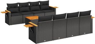 vidaXL Set De Sof&aacute;s De Jard&iacute;n 8 Piezas Y Cojines Rat&aacute;n Sint&eacute;tico Negro Vidaxl
