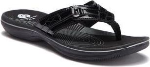 Clarks Breeze Sea Thong Sandal in Black Pat at Nordstrom Rack, Size 10