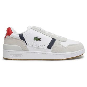 Lacoste T Clip Leather Suede Mens Comfort Trainers - White Navy Red - Size:UK 11