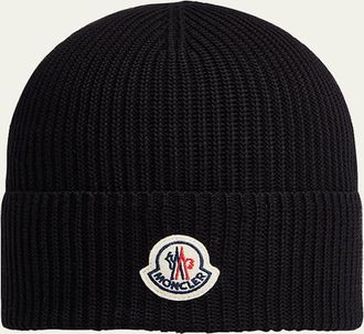 Moncler Mens Logo Cotton Rib Beanie Hat