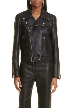 Stella McCartney Altermat Faux Leather Moto Jacket in Black at Nordstrom, Size 12 Us