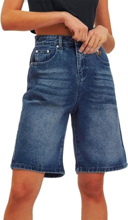 Generic Womens High Waisted Bermuda Jeans - Stretchy Slim Fit Straight Leg Cropped Knee Length Casual Denim Trousers with Pockets for Holiday Beach Summer Out