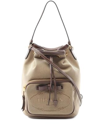 Prada 2010s logo-jacquard shoulder bag - women - Canvas - One Size - Neutrals