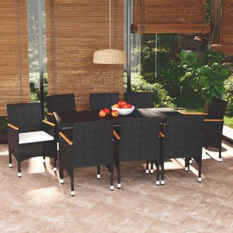 vidaXL Set De Muebles De Jard&iacute;n 9 Pzas Y Cojines Rat&aacute;n Sint&eacute;tico Negro Vidaxl